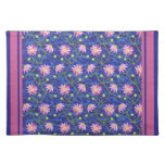Dark Blue Cloth Table Mat with Pink Anemones Place Mat