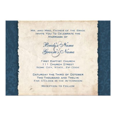 Dark Blue Country  Wedding Invitation