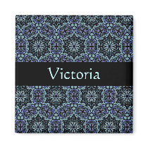 Dark Blue Elegant Pattern Custom Name Magnet magnets