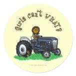 Dark Blue Farmer Girl Round Stickers