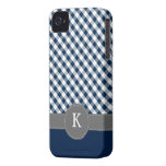 Dark Blue Gingham Pattern Custom Monogram iPhone 4 Case-Mate Cases