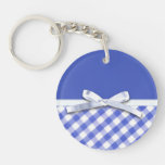 Dark blue gingham with white ribbon bow graphic key chain