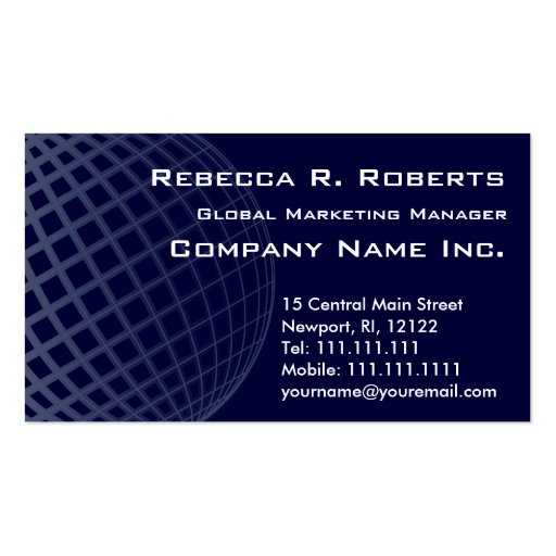 Dark Blue Globe International Marketing Corporate Business Cards (front side)