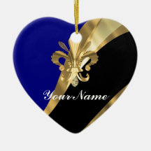 Dark blue & gold fleur de lys christmas ornaments
