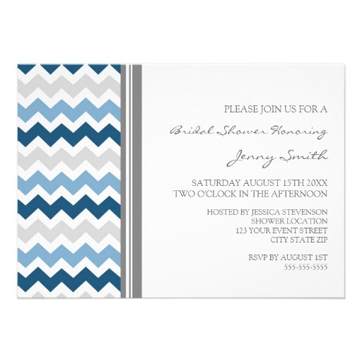 Dark Blue Gray Chevron Bridal Shower Invitation