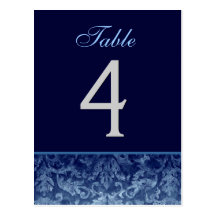 Dark Blue Grunge Damask Wedding Table Number Card Post Card