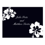 Dark Blue Hibiscus Wedding Invitation Post Card