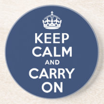 Dark Blue Keep Calm and Carry On Beverage Coaster