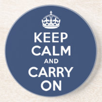 Dark Blue Keep Calm and Carry On Beverage Coaster