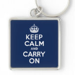 Dark Blue Keep Calm and Carry On Keychain