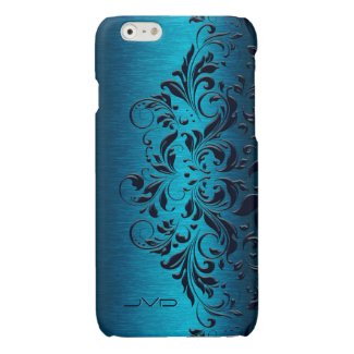 Dark Blue Lace & Turquoise Metallic Background Glossy iPhone 6 Case