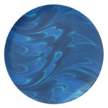 Dark blue marbled waves party plate