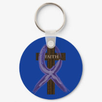 Dark Blue "Painted" Colon Cancer Ribbon keychains