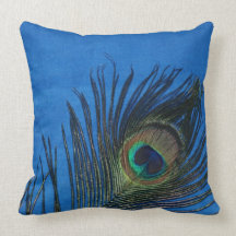 Dark Blue Peacock Feather Still Life Pillow