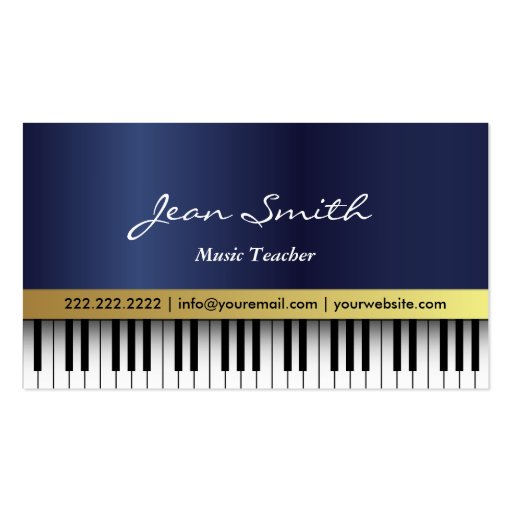 Dark Blue Piano Music Teacher Business Card (front side)