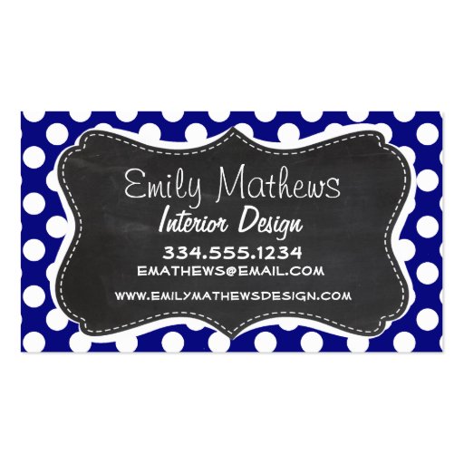 Dark Blue Polka Dots; Vintage Chalkboard Business Card Templates (front side)