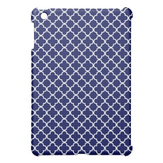Dark Blue Quatrefoil Clover Pattern iPad Mini Covers