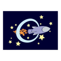 Dark Blue Rocket Kids Retro Space posters by JaZilla Dark Blue Rocket Kids Retro Space posters