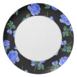 Dark Blue Roses - black & white summer fancy plate plates