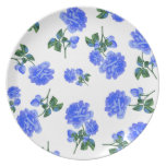 Dark Blue Roses floral pattern on White plate plates