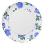 Dark Blue Roses floral pattern on White plate plates