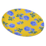 Dark Blue Roses golden yellow floral pattern plate plates