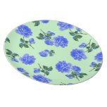 Dark Blue Roses - green floral patten plate plates