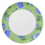 Dark Blue Roses - green & white flowery plate plates