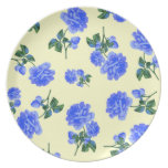 Dark Blue Roses on cream flowery plate plates