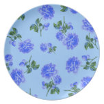 Dark Blue Roses on summery blue girly plate plates