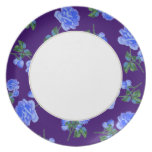 Dark Blue Roses - purple & white flower plate plates