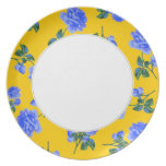 Dark Blue Roses - yellow & white flowery plate plates