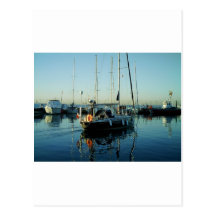 Dark Blue Sloop Leaving Harbor Postcard