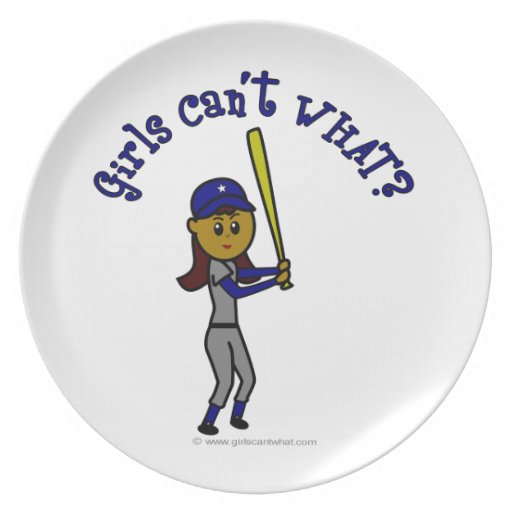 Dark Blue Softball Girl Party Plate