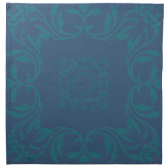 Dark Blue Vintage Damask Pattern Cloth Napkin