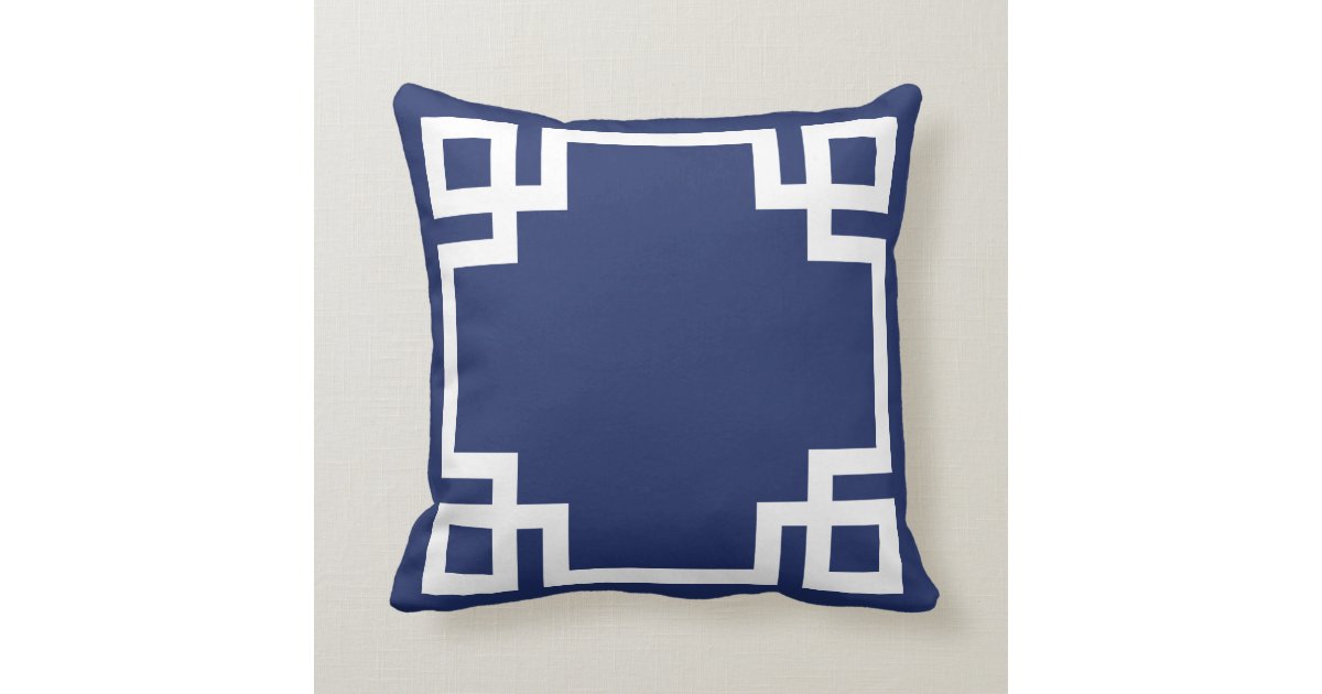 Dark Blue White Greek Key Throw Pillow Zazzle