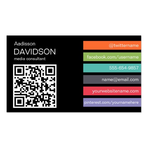 Dark Bright Bar QR CODE Social Media Business Card (front side)