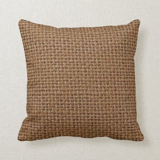 Dark brown jute burlap photo realistic throw pillow Zazzle