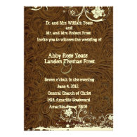 Dark Brown Leather Cream Lace Wedding Invitation