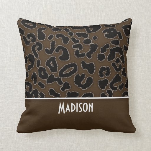 Dark Brown Leopard Animal Print; Personalized Pillows Zazzle