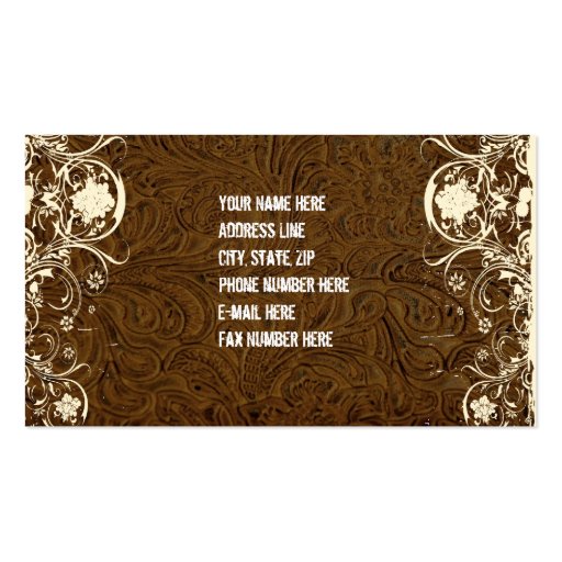 Dark Brown Tooled Leather and Lace Business Card (back side)