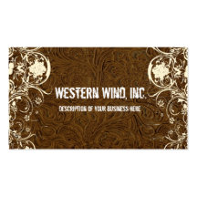 Dark Brown Tooled Leather and Lace Business Card