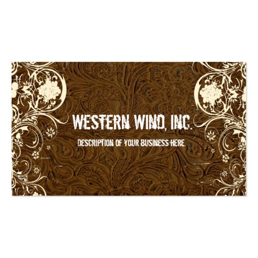 Dark Brown Tooled Leather and Lace Business Card (front side)