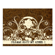 Dark Brown Tooled Leather RSVP Post Cards