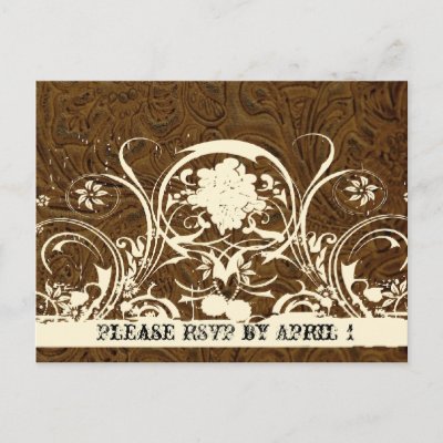 Dark Brown Tooled Leather RSVP Post Cards