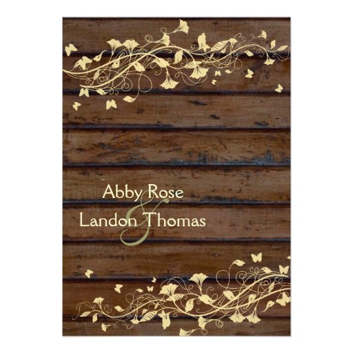Dark Brown Wood Look Wedding Invitation