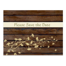 Dark Brown Wood Save the Date Post Card