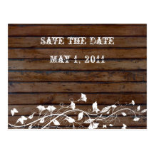 Dark Brown Wood Save the Date Post Card