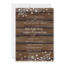 Dark Brown Wood, White Floral Wedding Invitation