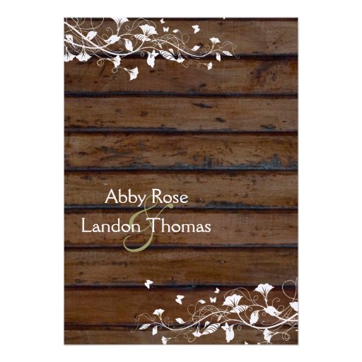 Dark Brown Wood, White Floral Wedding Invitation